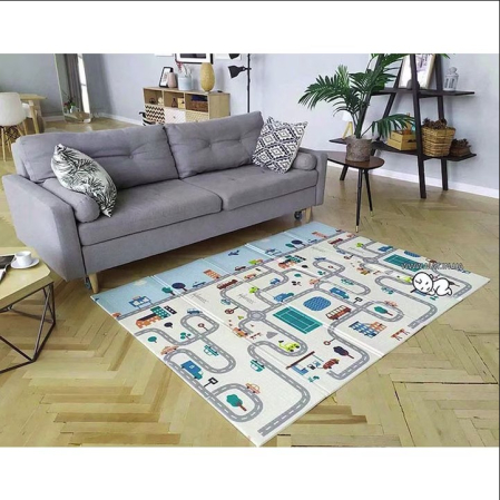 Covoras de Joaca pentru Copii Termic cu 2 Fete, Flippy, Model Vulpi si Pista de Masini, cu Spuma, Impermeabil, Antiderapant, 200cm x 180cm x 0.8cm [3]