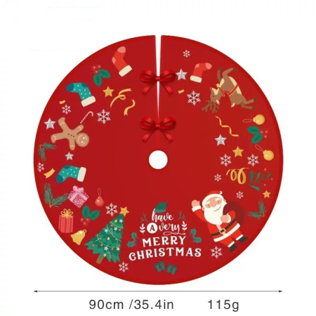 Craciun - Covoras pentru Bradul de Craciun, Flippy, din Tesatura Pufoasa, cu Fundite de Prindere, Model Mos Craciun, Rosu, Diametru 90 cm