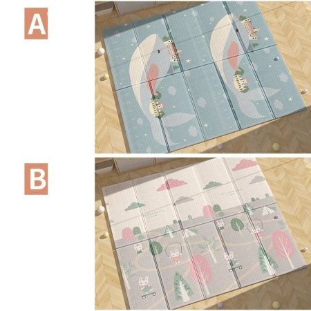 Covoras pentru Copii, Flippy, cu 2 Fete, Model Balene/Iepurasi, din XPE+PE, Impermeabil, Antiderapant, Protectie Termica, +3 Luni, Pliabil, 150 x 200 x 1.5 cm, Multicolor [1]