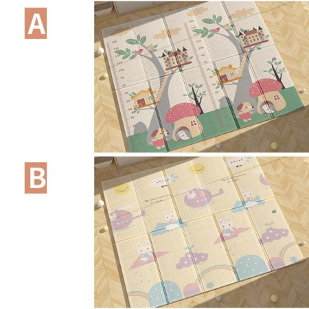 Covoras pentru Copii, Flippy, cu 2 Fete, Model Casute in Copaci/Iepurasi, din XPE+PE, Impermeabil, Antiderapant, Protectie Termica, +3 Luni, Pliabil, 150 x 200 x 1.5 cm, Multicolor [2]