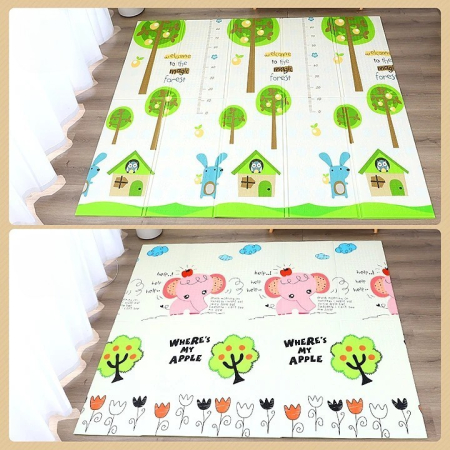 Covoras pentru Copii, Flippy, cu 2 Fete, Model Elefantei/Padure, din XPE+PE, Impermeabil, Antiderapant, Protectie Termica, +3 Luni, Pliabil, 150 x 200 x 1.5 cm, Multicolor [4]