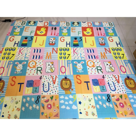 Covoras pentru Copii, Flippy, cu 2 Fete, Model Litere/Girafe, din XPE+PE, Impermeabil, Antiderapant, Protectie Termica, +3 Luni, Pliabil, 180 x 200 x 1 cm, Multicolor [3]