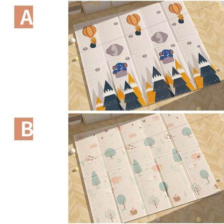 Covoras pentru Copii, Flippy, cu 2 Fete, Model Padure/Elefanti, din XPE+PE, Impermeabil, Antiderapant, Protectie Termica, +3 Luni, Pliabil, 150 x 200 x 1.5 cm, Multicolor [7]