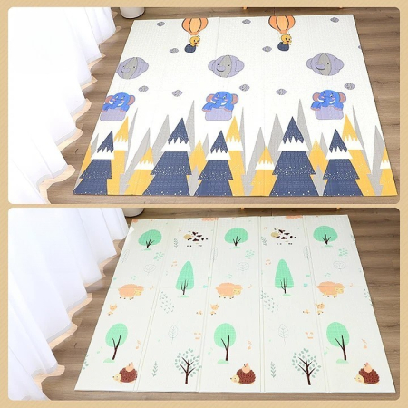 Covoras pentru Copii, Flippy, cu 2 Fete, Model Padure/Elefanti, din XPE+PE, Impermeabil, Antiderapant, Protectie Termica, +3 Luni, Pliabil, 150 x 200 x 1.5 cm, Multicolor [4]
