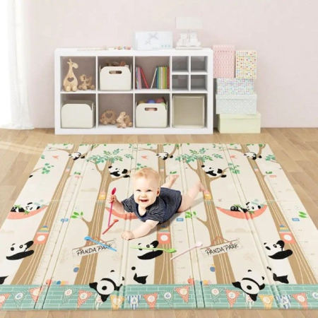 Covoras pentru Copii, Flippy, cu 2 Fete, Model Panda/Party, din XPE+PE, Impermeabil, Antiderapant, Protectie Termica, +3 Luni, Pliabil, 180 x 200 x 1 cm, Multicolor [3]