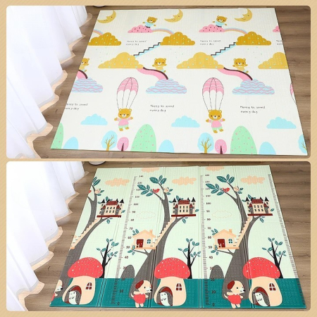 Covoras pentru Copii, Flippy, cu 2 Fete, Model Ursulet/Catelusi, din XPE+PE, Impermeabil, Antiderapant, Protectie Termica, +3 Luni, Pliabil, 150 x 200 x 1.5 cm, Multicolor [2]
