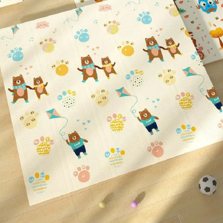 Covoras pentru Copii, Flippy, cu 2 Fete, Model Zmeu/Ursi, din XPE+PE, Impermeabil, Antiderapant, Protectie Termica, +3 Luni, Pliabil, 150 x 200 x 1.5 cm, Multicolor [5]