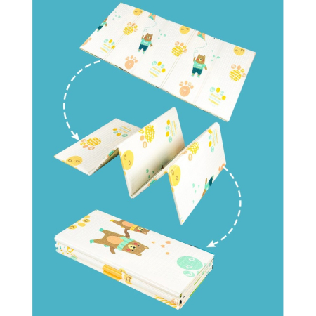 Covoras pentru Copii, Flippy, cu 2 Fete, Model Zmeu/Ursi, din XPE+PE, Impermeabil, Antiderapant, Protectie Termica, +3 Luni, Pliabil, 150 x 200 x 1.5 cm, Multicolor [11]