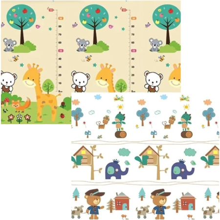Covorase de joaca - Covoras pentru Copii, Flippy, cu 2 Fete, Model ZOO/Ursulet, din XPE+PE, Impermeabil, Antiderapant, Protectie Termica, +3 Luni, Pliabil, 150 x 200 x 1.5 cm, Multicolor