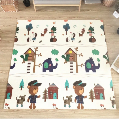 Covoras pentru Copii, Flippy, cu 2 Fete, Model ZOO/Ursulet, din XPE+PE, Impermeabil, Antiderapant, Protectie Termica, +3 Luni, Pliabil, 180 x 200 x 1.5 cm, Multicolor [5]
