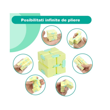 Cub antistres, Fidget Toy, Infinity Magic Cube, Galben/Albastru, 4x4x4 cm [4]