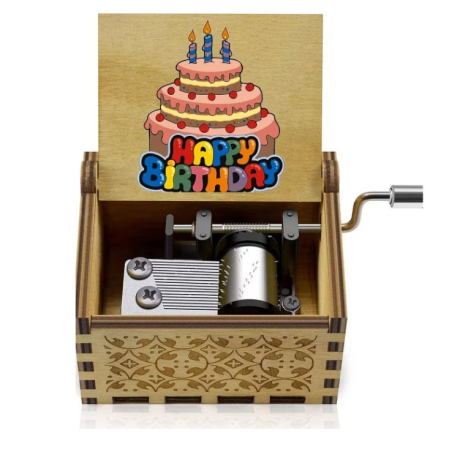 Decoratiuni Craciun - Cutie Muzicala Manuala Flippy, Lemn, Melodia "Happy Birthday", Portabila, , 6 x 5 x 4.2 cm