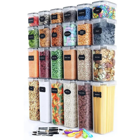 Bucatarie - Cutii de depozitare alimente, Flippy, Set din 24 Cutii pentru Condimente, Cereale, Cutii pentru Bucatarie, din Plastic PP, Cutii Alimentare, Diferite Dimensiuni, Transparente