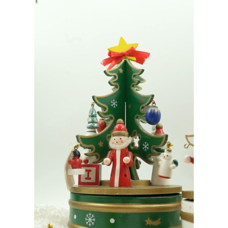 Cutiuta muzicala decorata de Craciun Bradut, Verde, din Lemn, 12 cm x 22 cm, Interior, Flippy [1]