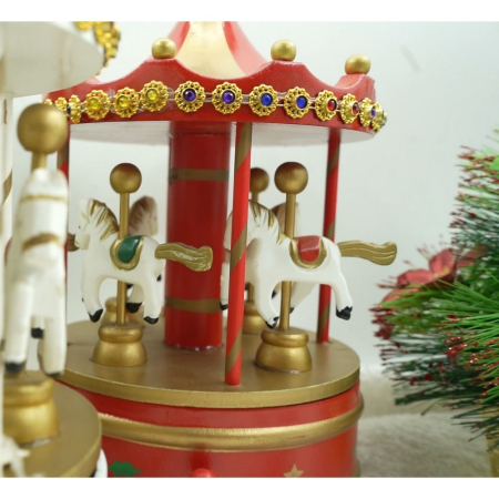 Cutiuta muzicala decorata de Craciun, Carusel rotativ, Rosu, din Lemn, Interior, Flippy [8]