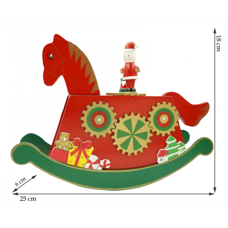 Cutiuta muzicala decorata de Craciun, Ponei, Rosu, din Lemn, 18 cm x 25 cm, Interior, Flippy [4]