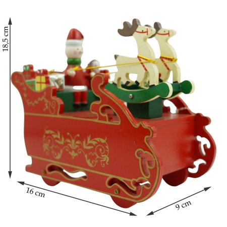 Cutiuta muzicala decorata, Sania lui Mos Craciun, Rosu, din Lemn, 16 cm x 18.5 cm, Interior, Flippy [9]