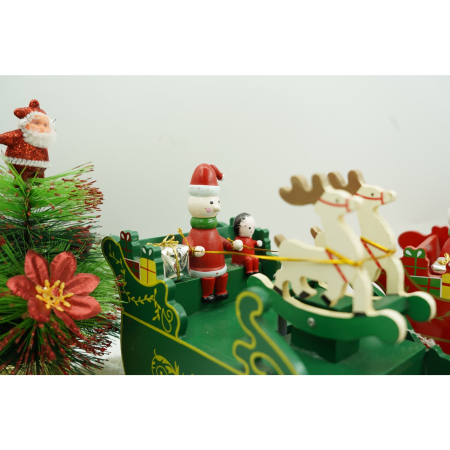 Cutiuta muzicala decorata, Sania lui Mos Craciun, Verde, din Lemn, 16 cm x 18.5 cm, Interior, Flippy [1]