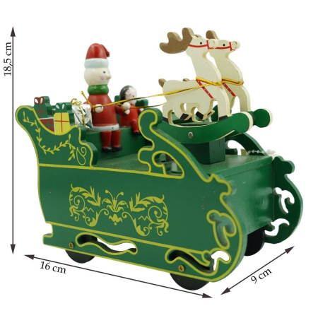 Cutiuta muzicala decorata, Sania lui Mos Craciun, Verde, din Lemn, 16 cm x 18.5 cm, Interior, Flippy [9]