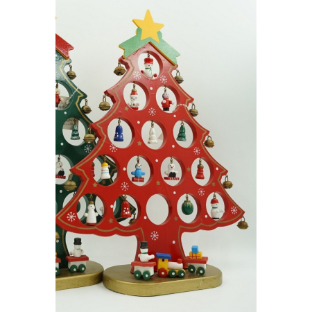 Decoratiune Craciun, Brad, Rosu, 15 cavitati cu ornamente, 25.5 cm x 33 cm, Lemn, Flippy [5]