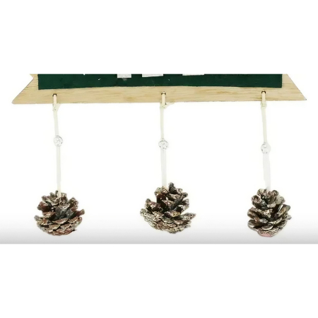 Decoratiuni Craciun - Decoratiune Craciun din Lemn, Flippy, Model Scris Xmas, Conuri Atarnate, cu Inimioara 25x9 cm, pentru Brad sau Usa, Verde/Argintiu