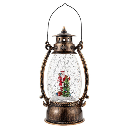 Decoratiune Craciun, Tip Felinar, Figurine Mos Craciun cu Bradul, 3 Moduri, Functie Muzicala, Zapada in Miscare, Functioneaza Cu Baterii ( 3 x AA neincluse), Cablu USB (Inclus), Model Vintage Negru -  [1]