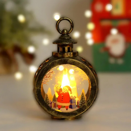 Decoratiune Craciun tip Felinare cu baterii, 13.5 x 9 cm,Lumanare cu geam si inscriptie Mos Craciun,lumina alb cald,baterii incluse,Negru Vintage [1]