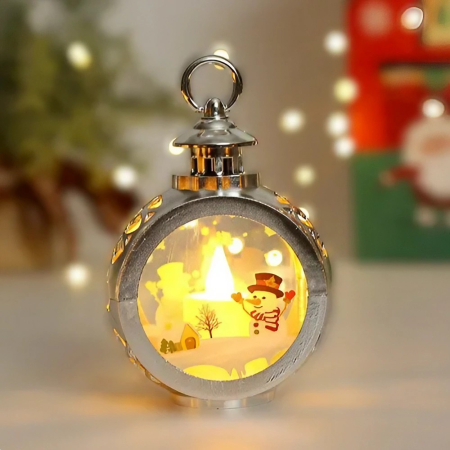 Decoratiune Craciun tip Felinare cu baterii, 13.5 x 9 cm,Lumanare cu geam si inscriptie om de zapada,lumina alb cald,baterii incluse, Argintiu [1]