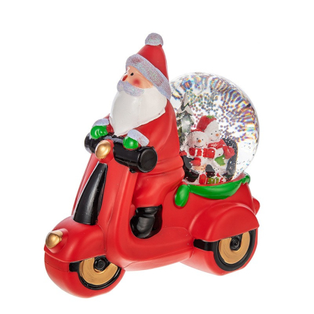 Decoratiune Craciun, Tip Motocicleta, Glob 10 cm, Figurine Mos Craciun, 3 Moduri, Functie Muzicala, Zapada in Miscare, Functioneaza Cu Baterii ( 3 x AAA neincluse), Cablu USB (Inclus), Model Rosu, 20  [2]