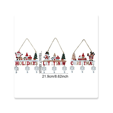 Decoratiuni Craciun - Decoratiune de Craciun din Lemn, Flippy, cu Snur pentru Agatare in Brad, Model Om de Zapada, Scris Let It Snow, 21.9x19 cm, Multicolor