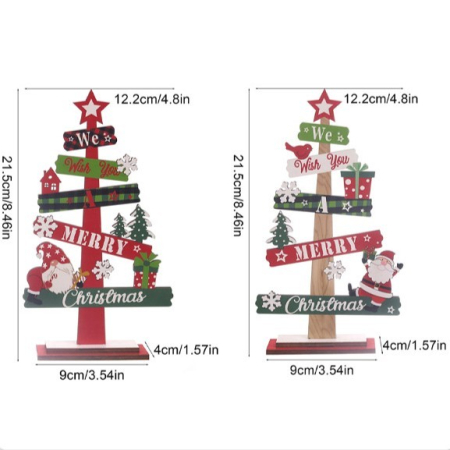 Decoratiuni Craciun - Decoratiune de Craciun din Lemn, Flippy, pentru Masa, Scris We Wish You A Merry Christmas, Model Bradut, 21.5x12.2x4 cm, Multicolor