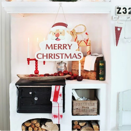 Decoratiune de Craciun, Flippy, de Agatat, pentru Usa, Perete sau Brad, Sfoara Inclusa, 26.2 x 32.5 cm, din Hartie 350g, Model Mos Craciun, Alb/Rosu [1]