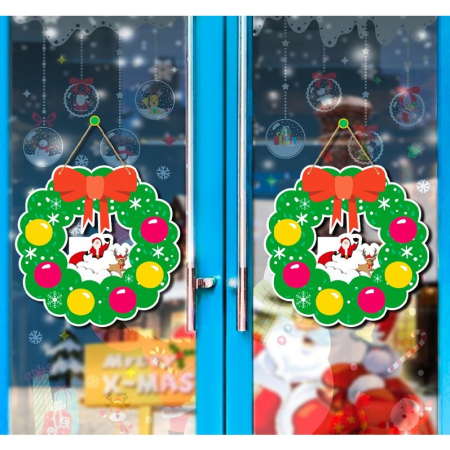 Decoratiuni Craciun - Decoratiune de Craciun, Flippy, de Agatat, pentru Usa sau Perete, Sfoara Inclusa, 32 x 33 cm, din Hartie 350g, Model Coronita, Multicolor