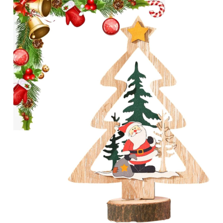 Decoratiune de Craciun, Flippy, din Lemn, 13.5 x 20 cm, Model Brad cu Stea Galbena, Multicolor [3]