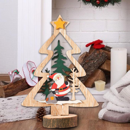 Decoratiune de Craciun, Flippy, din Lemn, 13.5 x 20 cm, Model Brad cu Stea Galbena, Multicolor [1]