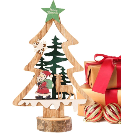 Decoratiuni Craciun - Decoratiune de Craciun, Flippy, din Lemn, 13 x 20 cm, Model Brad cu Stea Verde, Multicolor
