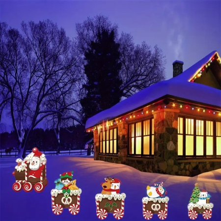 Decoratiune de Craciun, Flippy, pentru Gradina, Tip Trenulet, 5 Figurine + Bete de Infipt in Pamant, din Plastic, Impermeabil, Model Mos Craciun cu Prietenii, Multicolor [1]