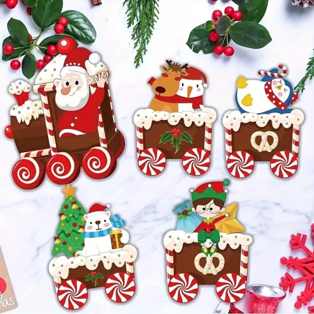 Decoratiune de Craciun, Flippy, pentru Gradina, Tip Trenulet, 5 Figurine + Bete de Infipt in Pamant, din Plastic, Impermeabil, Model Mos Craciun cu Prietenii, Multicolor [3]