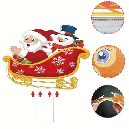 Decoratiuni Craciun - Decoratiune de Craciun, Flippy, pentru Gradina, Tip Trenulet, 6 Figurine + Bete de Infipt in Pamant, din Plastic, Impermeabil, Model Mos Craciun cu Renii, Multicolor