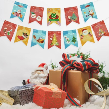Decoratiuni Craciun - Decoratiune de Craciun, Flippy, Tip Banner, 12 Piese, pentru Usa sau Perete, Multicolor, Sfoara Inclusa, Model B