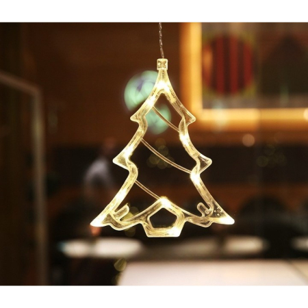 Decoratiune de Craciun Luminoasa in forma de Brad, 21x13 cm, cu Ventuza, Alb Cald, Flippy [1]