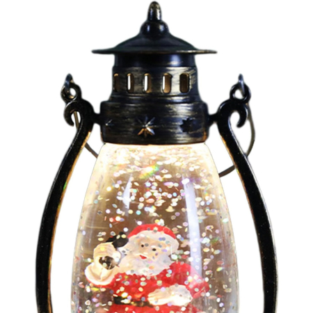 Decoratiune Luminoasa, Flippy, Felinar de Craciun, cu Lumina LED, Ornament Model Lampa cu Ulei Mos Craciun, cu Maner, 14x7x6 cm, Negru [2]