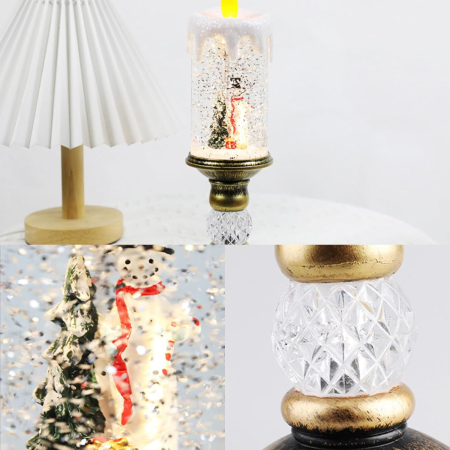 Decoratiune Luminoasa, Flippy, Lampa de Craciun, cu Lumina LED, Ornament Model Sfesnic cu Lumanare Om de Zapada, 26x8.5x8.5 cm, Auriu [1]