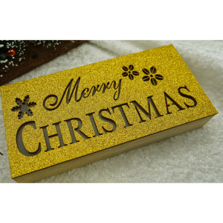 Decoratiuni Luminoase - Decoratiune luminoasa, Flippy, Marry Christmas, galben, lungime: 19 cm, latime: 9 cm, inaltime: 4 cm, lemn, interior/exterior