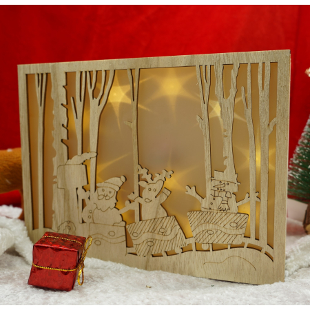 Decoratiune luminoasa, Flippy, Peisaj de iarna - Mos Craciun, maro, lungime: 21 cm, latime: 5 cm, inaltime: 16 cm, lemn, interior/exterior [2]