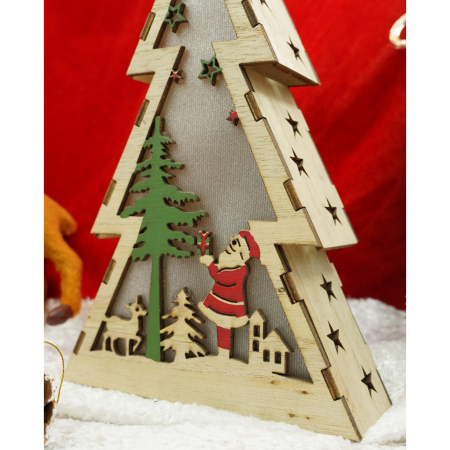 Decoratiune luminoasa, model de Brad cu Mos Craciun, maro, lungime: 14 cm, latime: 5 cm, inaltime: 20 cm, lemn, interior/exterior [1]