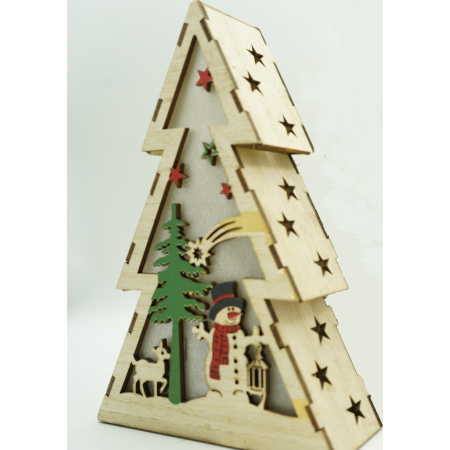 Decoratiune luminoasa, model de Brad cu Om de zapada, maro, lungime: 14 cm, latime: 5 cm, inaltime: 20 cm, lemn, interior/exterior [1]