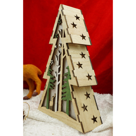 Decoratiune luminoasa, model de Brad cu Peisaj de iarna, maro, lungime: 14 cm, latime: 5 cm, inaltime: 20 cm, lemn, interior/exterior [2]