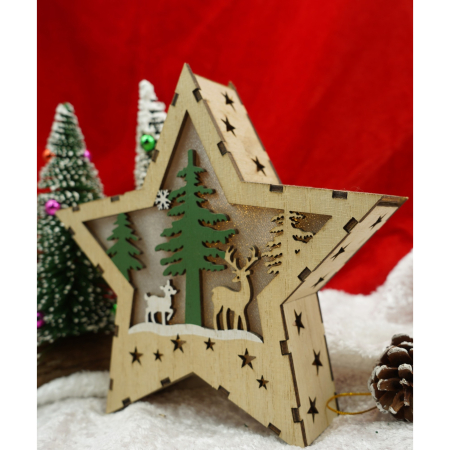 Decoratiune luminoasa, model de Stea cu Reni, maro, lungime: 18 cm, latime: 18 cm, inaltime: 4 cm, lemn, interior/exterior [1]