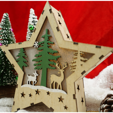 Decoratiune luminoasa, model de Stea cu Reni, maro, lungime: 18 cm, latime: 18 cm, inaltime: 4 cm, lemn, interior/exterior [3]